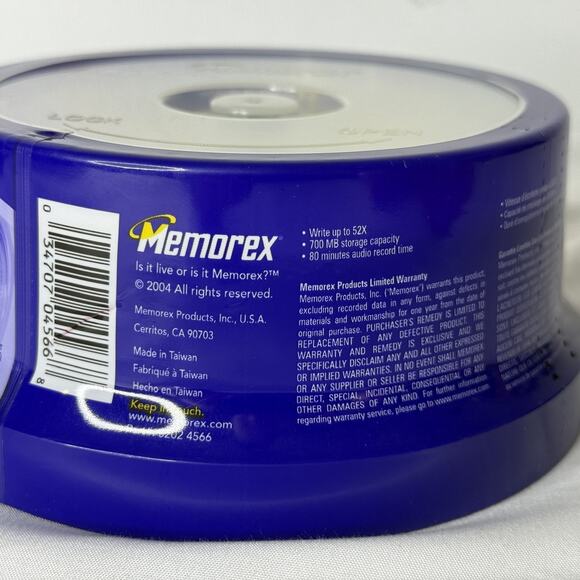 Memorex CD-R 30 Pack Spindle 700MB 80 Min 52X Recordable Blank Discs New Sealed - Picture 2 of 2